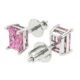 thumbnail image 1 of 2 Ct Emerald Cut Studs Pink Crystal 14K White Solid Gold Everyday Dainty Earrings Screw Back, 1 of 7