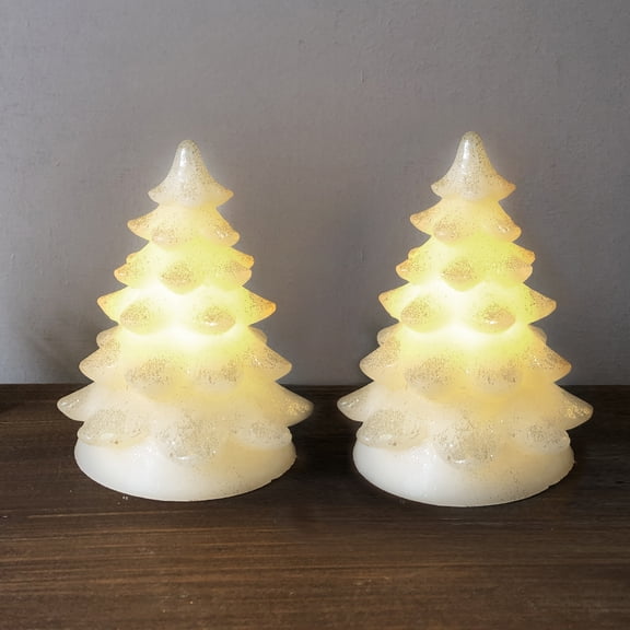 2 Ct Flameless LED Tree with Iridescent Glitter, Warm White