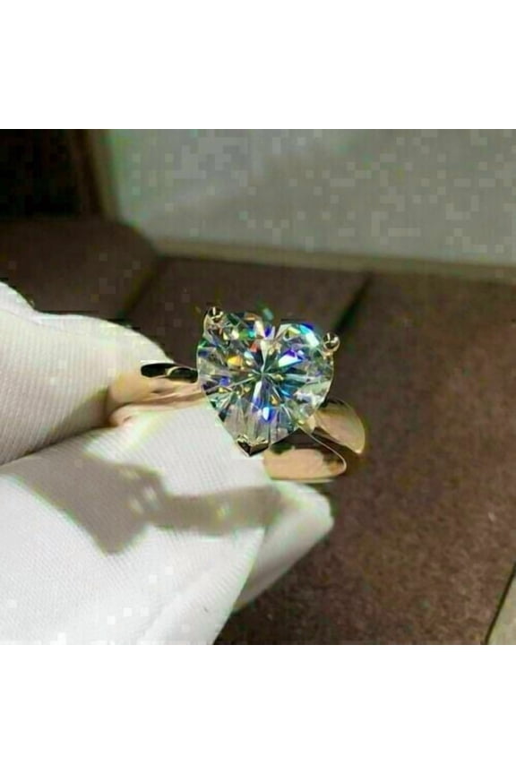 2 Ct Heart Lab Created Diamond Engagement Solitaire Ring 14K Yellow Gold Plated