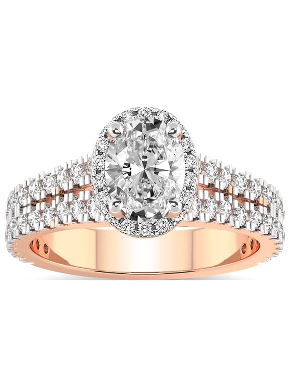 2 Ct | IGI Certified Oval Shape Lab Grown Diamond Engagement Ring for Women | 14K Rose Gold | Lab Created Luna Split Shank Halo Diamond Engagement Ring | FG-VS1-VS2 Quality