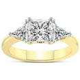 thumbnail image 1 of 2 Ct IGI Certified Princess Shape Lab Grown Diamond Engagement Ring | 14K Yellow Gold |Caroline Three Stone Side Trillion Diamond Ring | FG-VS1-VS2 Quality Friendly Diamonds, 1 of 5