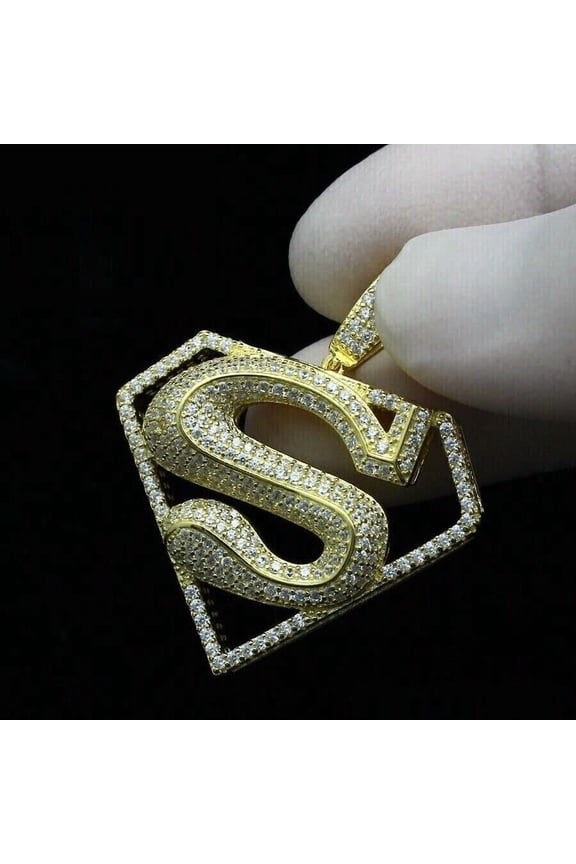 2 Ct Iced Out Diamond Hip Hop Superman Shield Men's Charm Pendant 14k Gold Finish Custom Letter Rapper 925 Sterling Silver Handmade Anniversary Letter Logo Pendant Gift For All