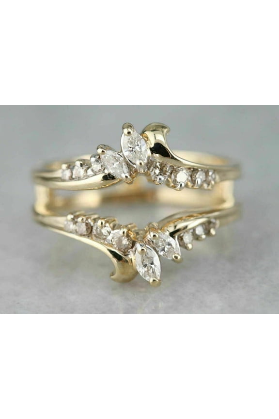 2 Ct Lab Created Diamond Solitaire Women Enhancer Guard Ring 14k Yellow Gold Over