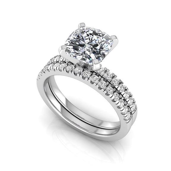 SHANTI JEWEL 2.75 Carat Cushion Lab Grown Diamond (2 Ct, D, VS1) IGI Certified 14K White Gold Bridal Wedding Ring Set for Women 7 US