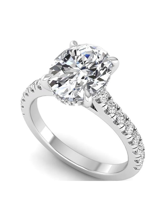 IGI Certified D Color VS1 Clarity 2 Carat Oval Cut Lab Grown Diamond 14K White Gold Hidden Halo Engagement Ring for Women 7 US