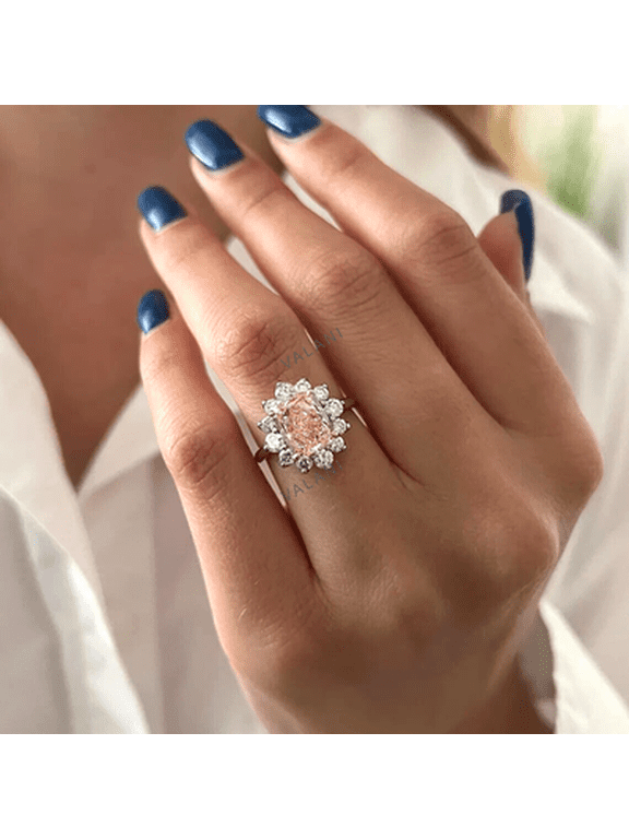 2 Ct Lab Grown Diamond Ring 14K White Gold Cushion Solitaire Halo Design