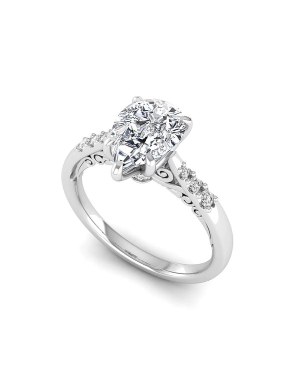 2 Ct Lab Grown Diamond Ring for Women, IGI Certified D Color VVS2 Clarity Pear Cut 14K White Gold Teardrop Filigree Engagement Ring 10 US