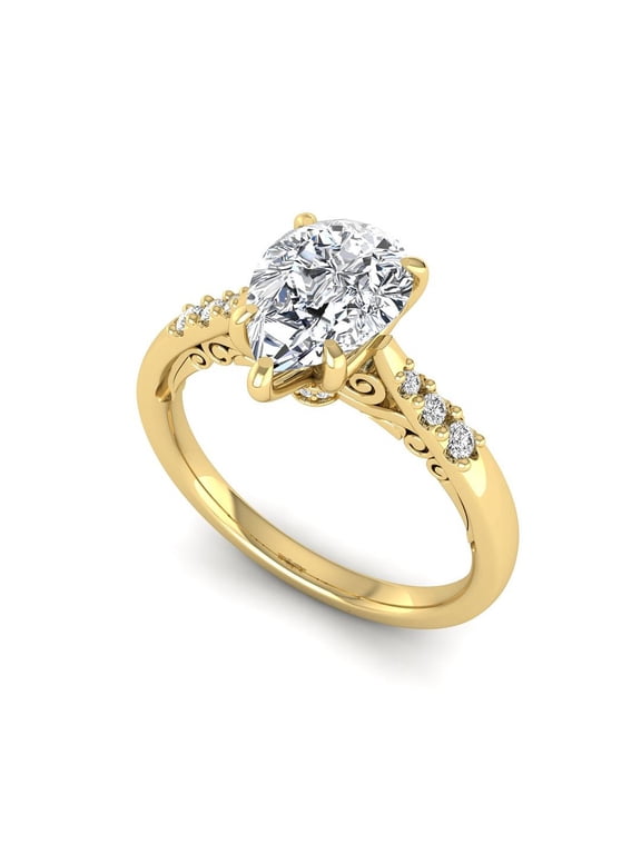 2 Ct Lab Grown Diamond Ring for Women, IGI Certified F Color VVS2 Clarity Pear Cut 14K Yellow Gold Teardrop Filigree Engagement Ring 5 US