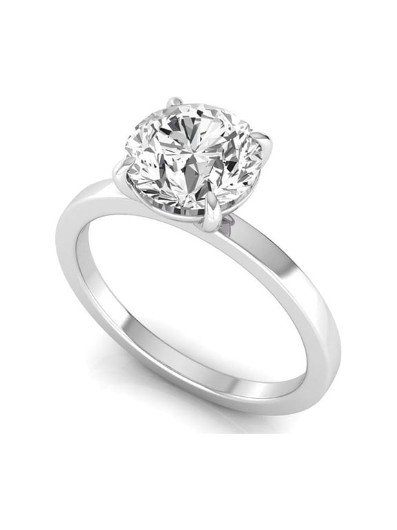2 Carat Round Lab Grown Diamond Solitaire Engagement Ring, 14K White Gold, IGI Certified D VVS2, 7 US