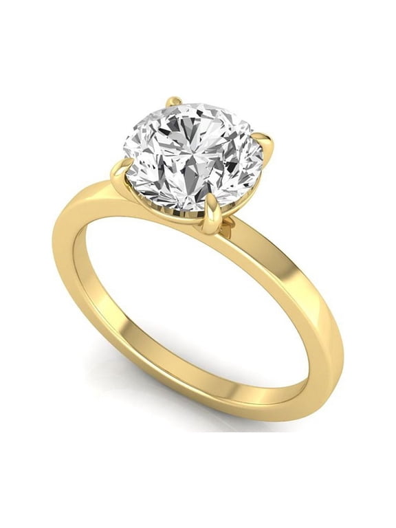 2 Carat Round Lab Grown Diamond Solitaire Engagement Ring, 14K Yellow Gold, IGI Certified D VVS2, 6 US