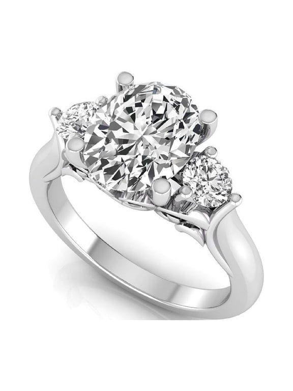 2 Carat Oval Cut Lab-Grown Diamond 925 Sterling Silver Three-Stone Engagement Ring, IGI Certified F VVS2, 5 US