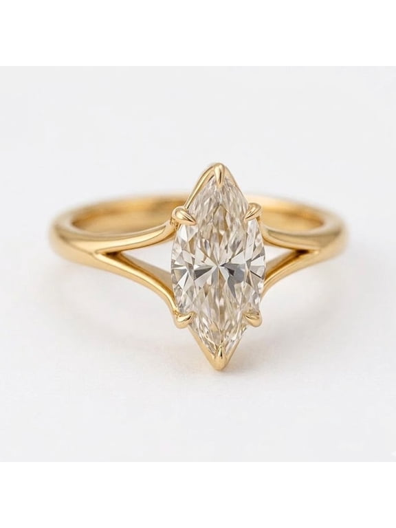 2 Ct Marquise Cut Diamond Engagement Ring, Tulip Floral head Set Ring, Unique Split Diamond Solitaire Ring, Anniversary Gift For Wife, Handmade Jewelry