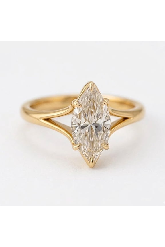 2 Ct Marquise Cut Diamond Engagement Ring, Tulip Floral head Set Ring, Unique Split Diamond Solitaire Ring, Anniversary Gift For Wife, Handmade Jewelry