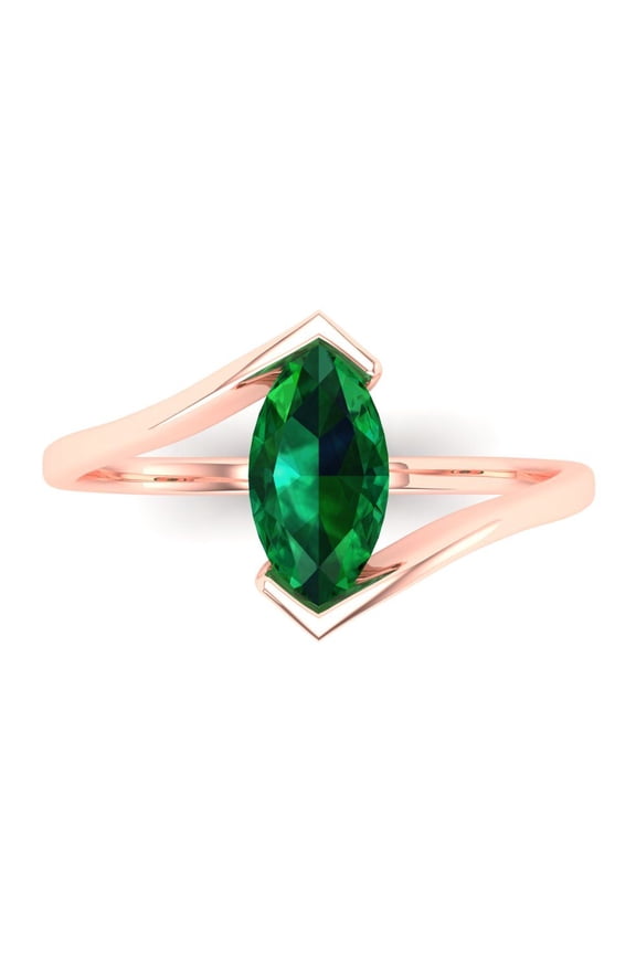 Solitaire Engagement Ring for Women - 2ct Simulated Emerald in 14K Rose Gold Promise Ring