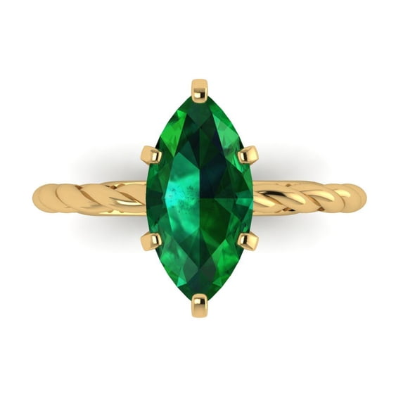 Solitaire Engagement Ring for Women - 2ct Simulated Emerald in 14K Yellow Gold Promise Ring