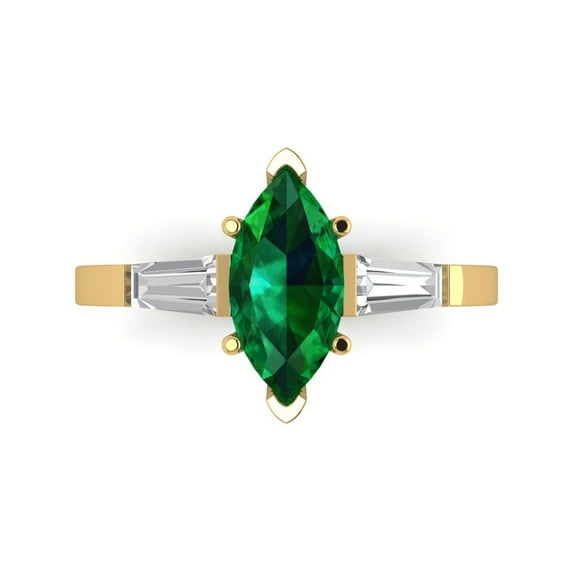 Three-Stone Engagement Ring for Women - 2ct Simulated Emerald in 14K Yellow Gold Promise Ring