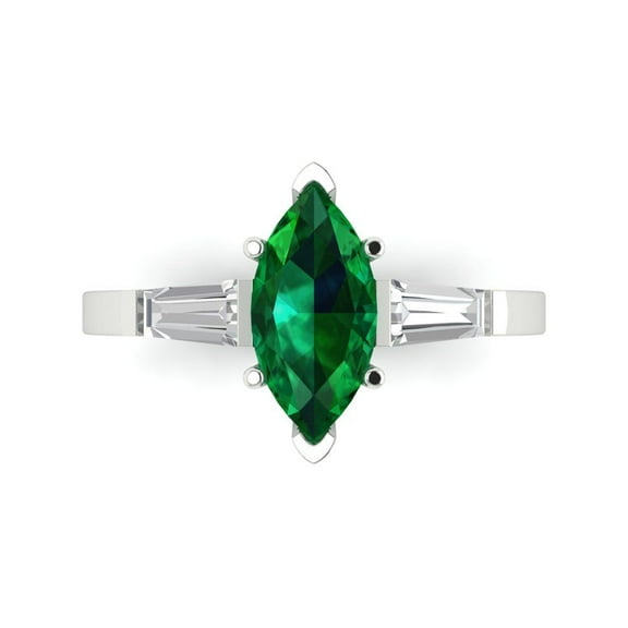 Three-Stone Engagement Ring for Women - 2ct Simulated Emerald in 18K White Gold Promise Ring