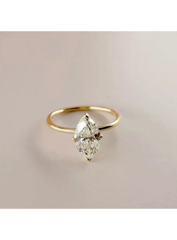 2.Ct Marquise Cut Moissanite Engagement Solitaire Ring In 14K Yellow Gold Plated