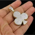 thumbnail image 1 of 2 Ct Moissanite 14K Yellow Gold Plated .925 Flower Clover Club Pendant 2", 1 of 4