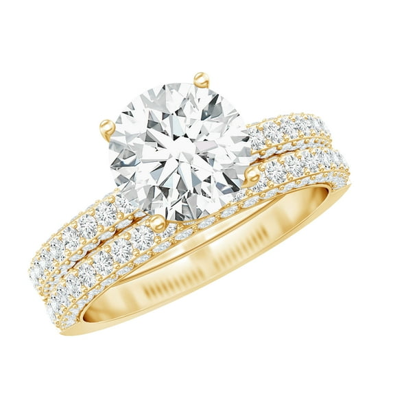 Rosec Jewels Moissanite Bridal Ring Set - D-VS1 Quality Certified - 2 Carat Engagement Ring with Wedding Band - with Jewelry Box, 10K Yellow Gold, US 4.50