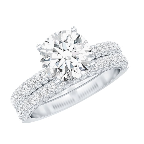 Rosec Jewels Moissanite Bridal Ring Set - D-VS1 Quality Certified - 2 Carat Engagement Ring with Wedding Band - with Jewelry Box, 18K White Gold, US 4.00