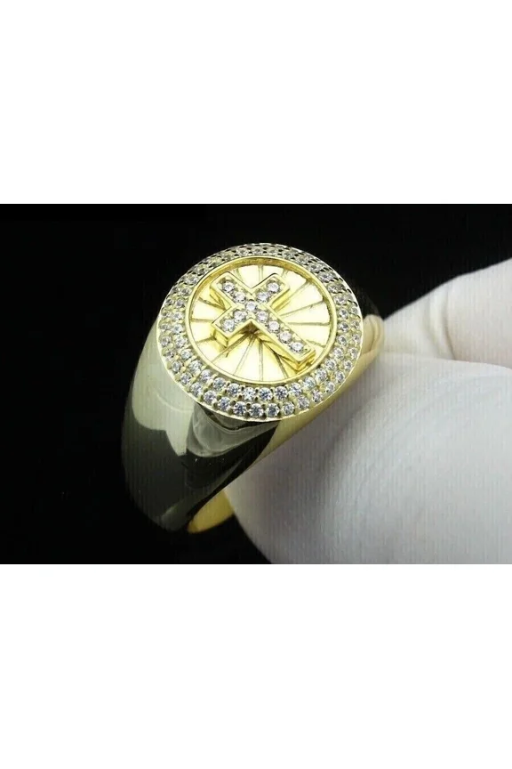 2 Ct Natural Moissanite Hip Hop Cross Mens Pinky Ring 14K Yellow Gold Plated
