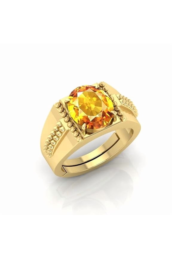 2 Ct Natural Yellow Sapphire Gemstone Panchdhatu Gold Plated Adjustable Ring for Women and Men Birthstone