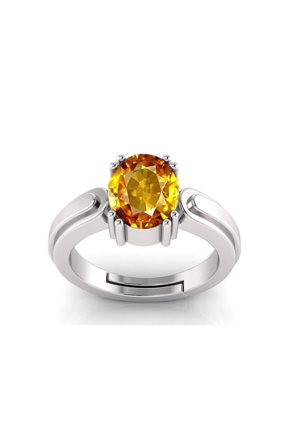 2 Ct Natural Yellow Sapphire Gemstone Panchdhatu Silver Plated Adjustable Ring for Women and Men Birthstone