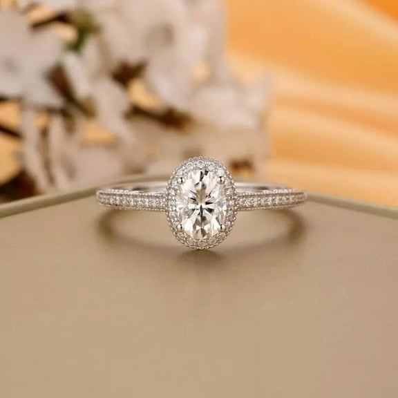 2 Ct Oval-Cut Certified Moissanite Halo Promise Engagement Ring sterling sliver