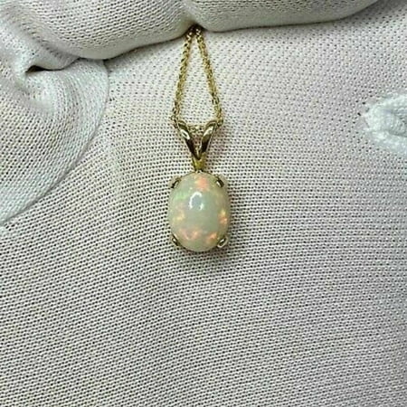 2 Ct Oval Cut Fire Opal Solitaire Pendant Necklace 14k Yellow Gold Plated Silver