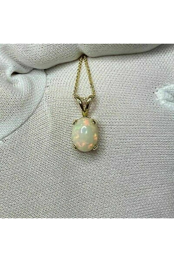 2 Ct Oval Cut Fire Opal Solitaire Pendant Necklace 14k Yellow Gold Plated Silver