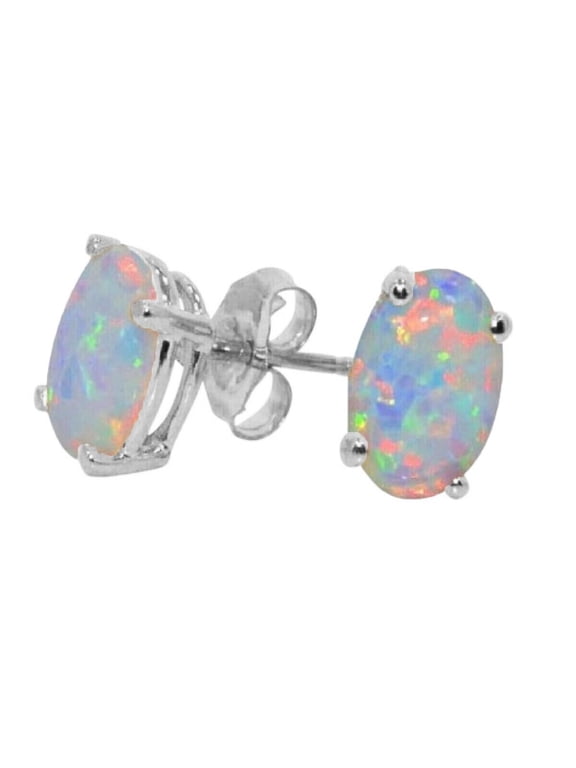2 Ct Oval Cut Lab Created Fire Opal Solitaire Stud Earrings 925 Silver Gold Plated