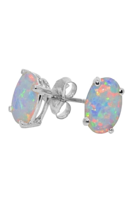 2 Ct Oval Cut Lab Created Fire Opal Solitaire Stud Earrings 925 Silver Gold Plated