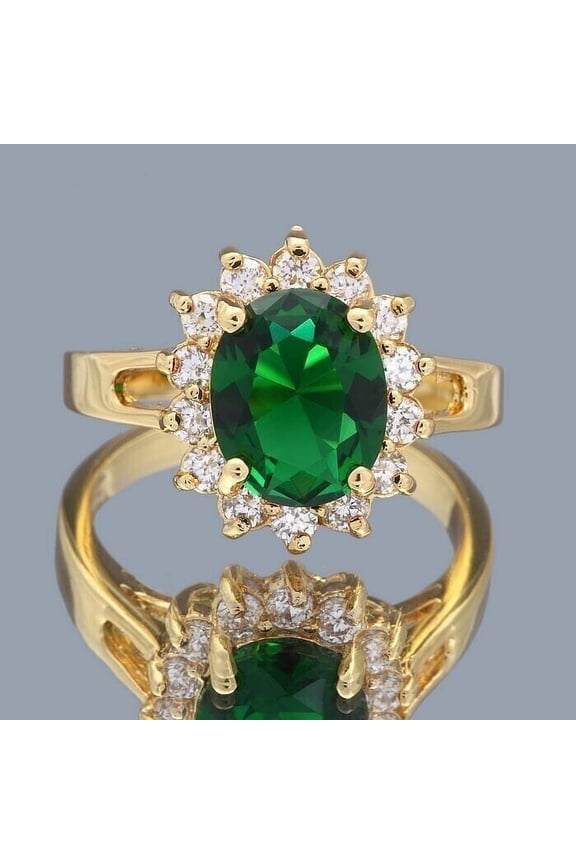 2 Ct Oval Cut Lab-Created Green Emerald Engagement Ring 14K Yellow Gold Plated