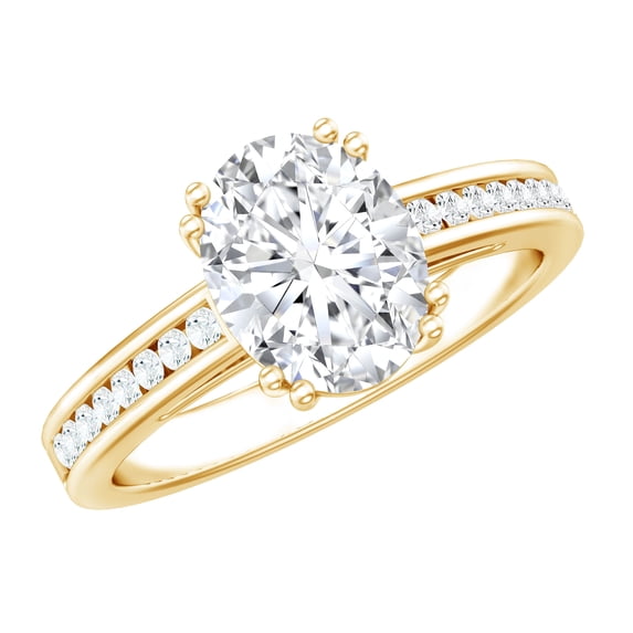 Rosec Jewels 2 Ct Oval Moissanite Solitaire Engagement Ring - 7X9 mm - D-VS1 Quality Certified Moissanite Ring for Women, 10K Yellow Gold, US 7.50