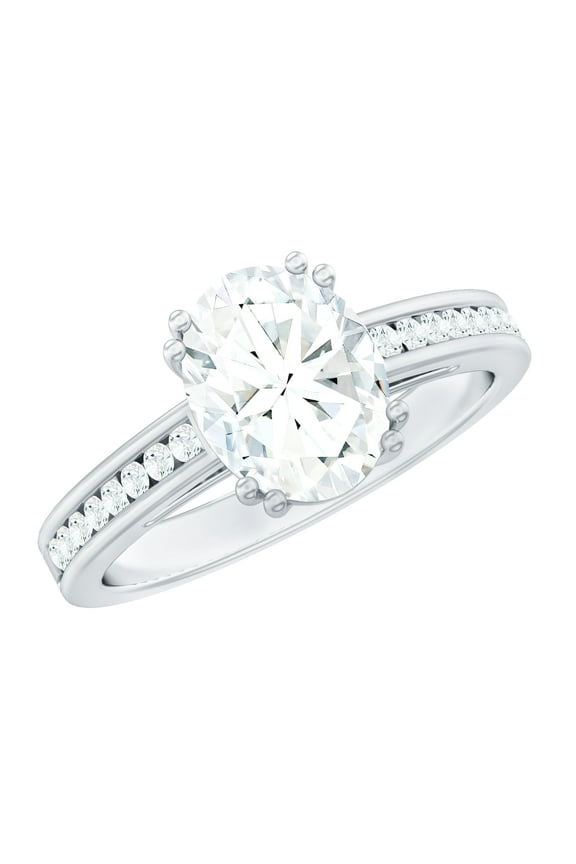 2 Ct Oval Moissanite Solitaire Engagement Ring for Women (7X9 mm, D-VS1 Quality), 14K White Gold, US 7.00