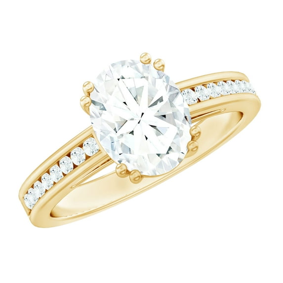Rosec Jewels 2 Ct Oval Moissanite Solitaire Engagement Ring for Women (7X9 mm, D-VS1 Quality), 14K Yellow Gold, US 9.00