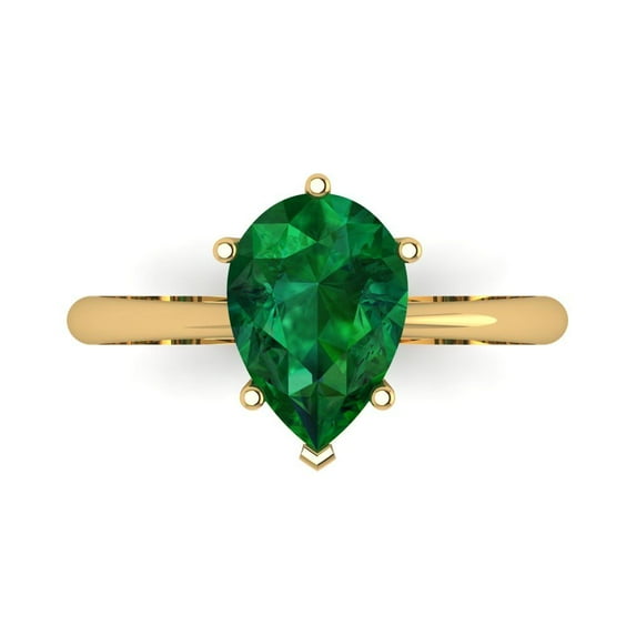 Solitaire Engagement Ring for Women - 2ct Simulated Emerald in 14K Yellow Gold Promise Ring