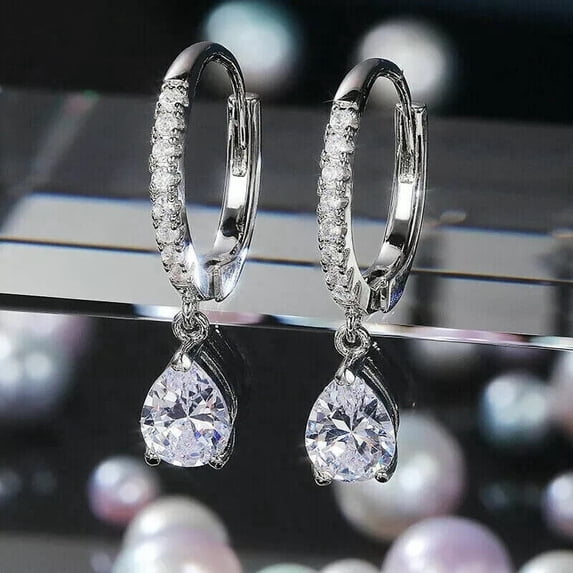 2 Ct Pear Cut Lab Created Diamond Drop & Dangle Earrings 14k White Gold Plated Sterling Silver