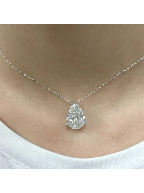 2 Ct Pear Cut Real Moissanite Solitaire Pendant 14K White Gold Plated Silver