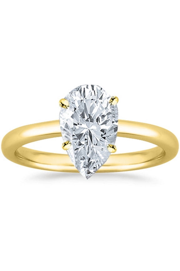 2 Ct Pear Cut Solitaire Diamond Engagement Ring 14K Yellow Gold (K Color SI2 Clarity)