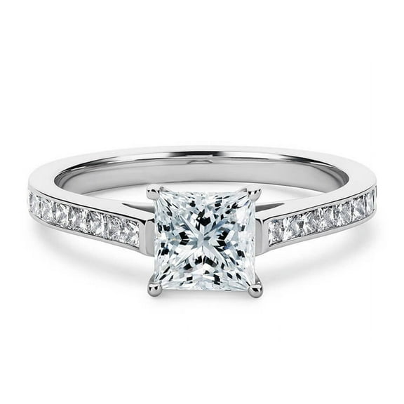 2 Ct Princess Cut Moissanite Engagement Ring with Side Stones – 925 Sterling Silver for Women