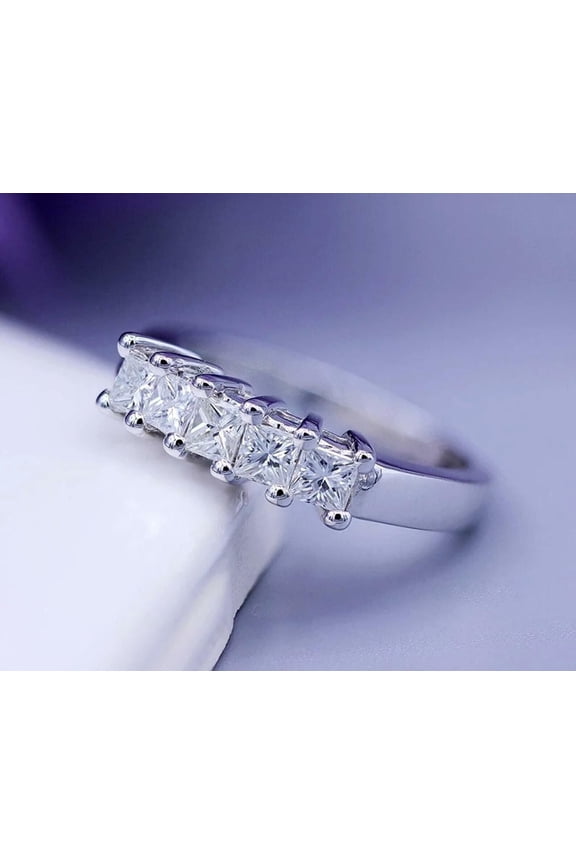 2 Ct Princess Cut Simulated Diamond Women's Engagement Band Ring 14k White Gold Plated Pure 925 Sterling Silver