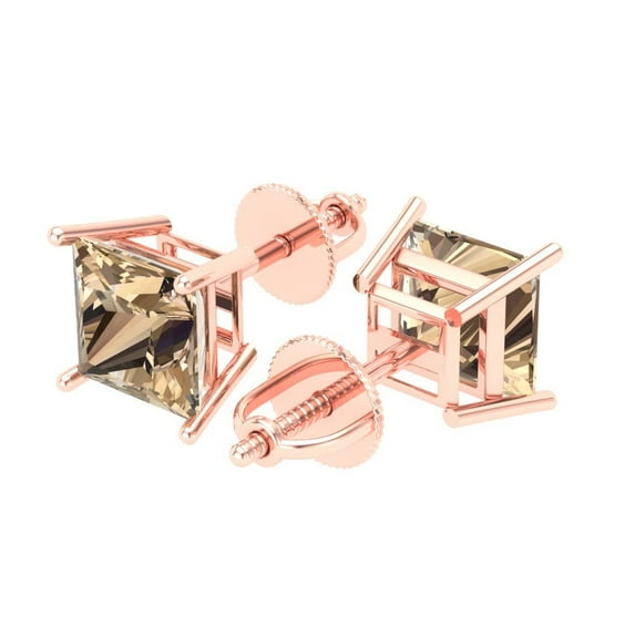 2 Ct Princess Cut Studs Yellow Moissanite 14K Rose Solid Solid Gold Everyday Dainty Earrings Screw Back