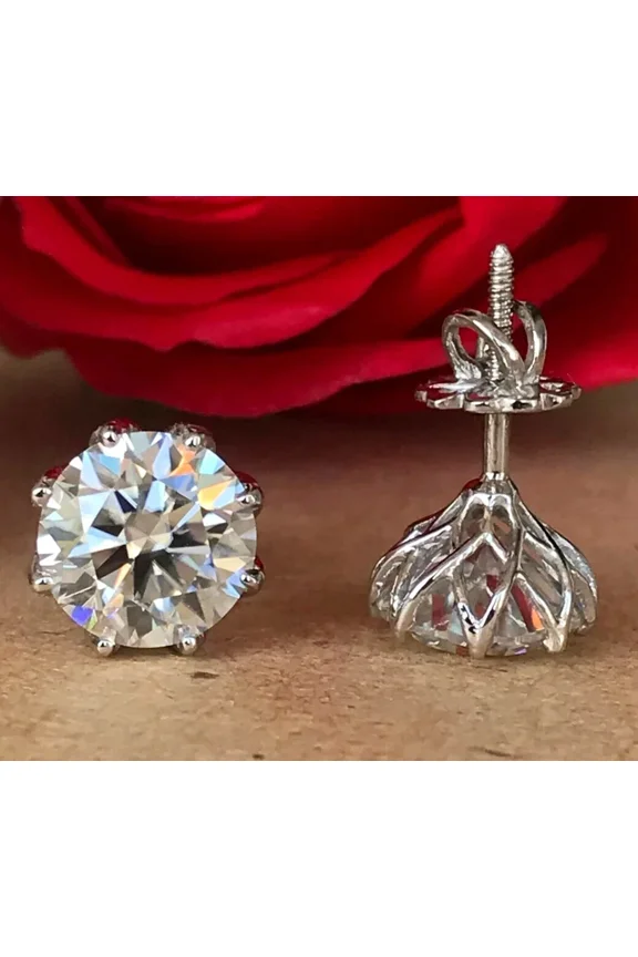 2 Ct Roud Cut Lab Created Diamond Women's 8 Prong Beauty Stud Earring 14K White Gold Plated
