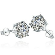 ALMASUNIDAS 2 Ct Round Clear Cubic Zirconia Diamond Stud Earrings Women Mens Studs 14k White Gold Earrings