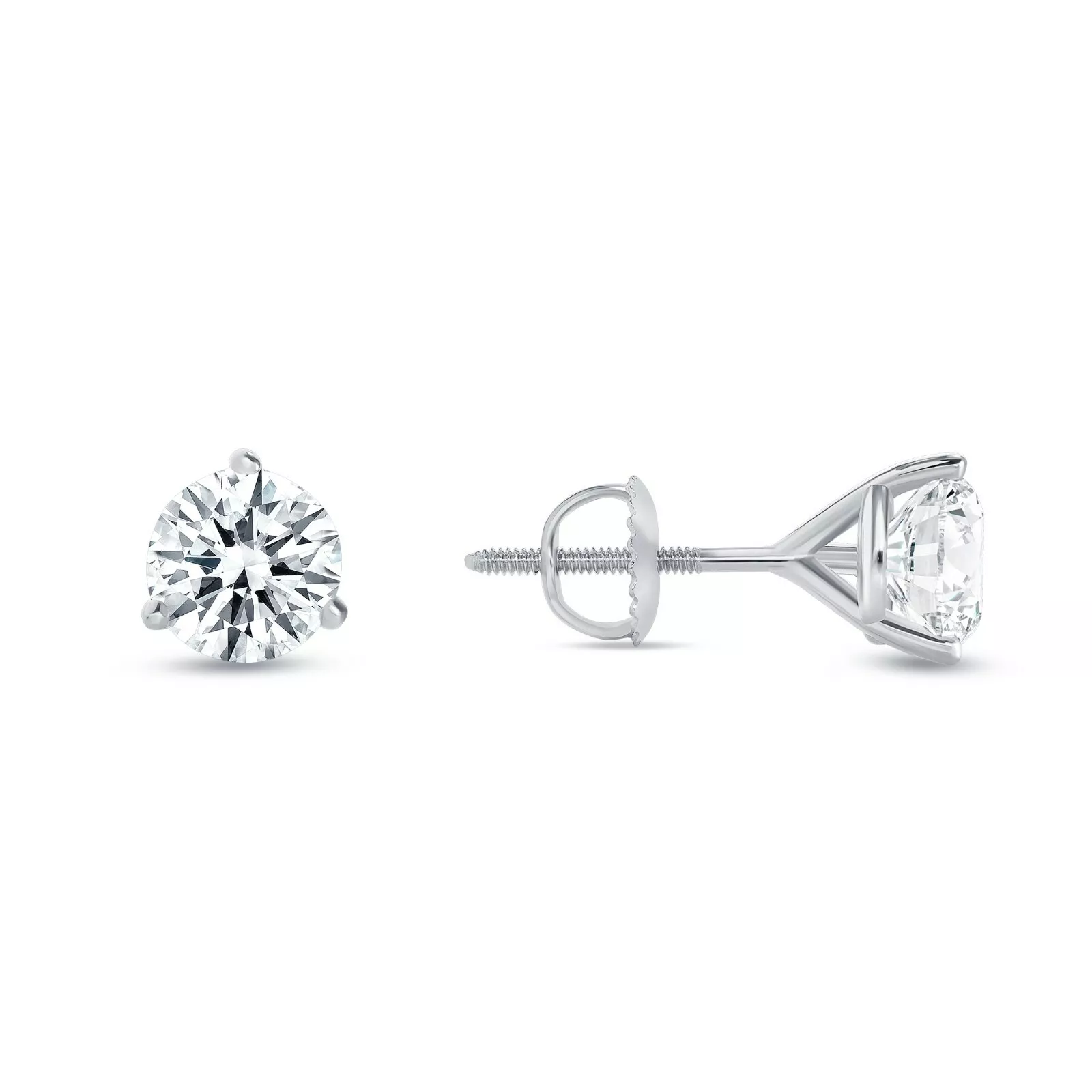 2 Ct Round Created Diamond Real 14K White Gold Stud Earrings Martini