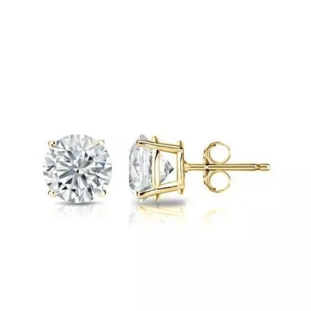 2 Ct Round Created Diamond Real 14K Yellow Gold Stud Earrings Martini Screw Back