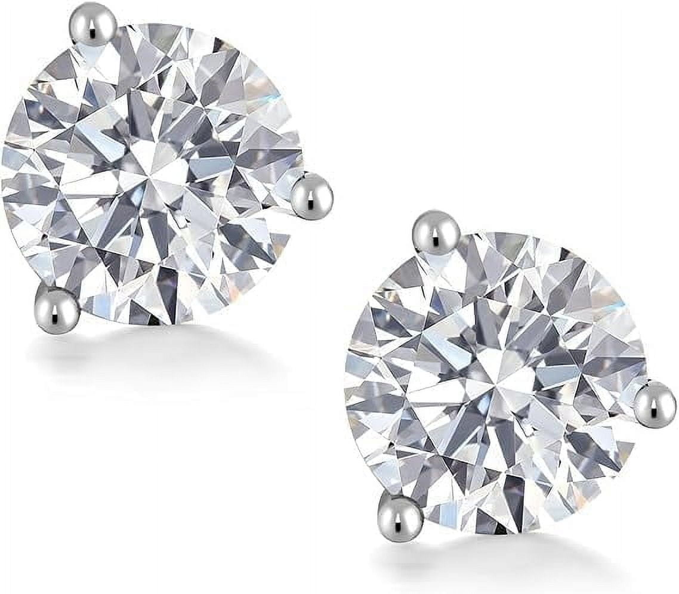 DIAMOND JEWLLERY 2 Ct Round Cut 18K White Gold Lab Grown Diamond 3 Prong Stud Earrings | F-G Color | VS1 Clarity