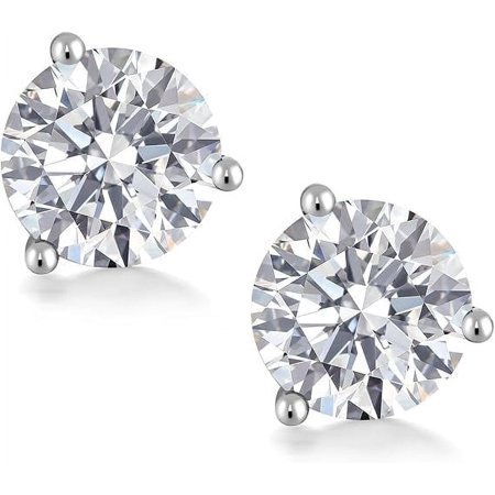 2 Ct Round Cut 18K White Gold Lab Grown Diamond 3 Prong Stud Earrings | F-G Color | VS1 Clarity